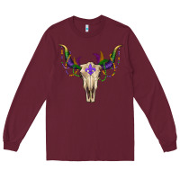 Burgundy mardi gras bullskull Long Sleeve Tee - RanaPortraitStore