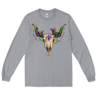 Heather Grey mardi gras bullskull Long Sleeve Tee - RanaPortraitStore