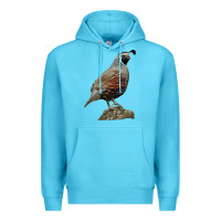 Ocean Blue California Quail Bird Premium Hoodie - RanaPortraitStore