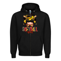 Black softball mom messy bun Zipper Hoodie - Zillion Design Studio
