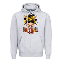 Heather Grey softball mom messy bun Zipper Hoodie - Zillion Design Studio