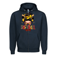 Navy softball mom messy bun Zipper Hoodie - Zillion Design Studio