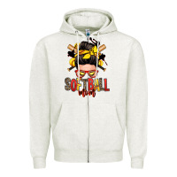 Oatmeal Heather softball mom messy bun Zipper Hoodie - Zillion Design Studio