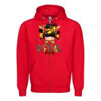 Red softball mom messy bun Zipper Hoodie - Zillion Design Studio
