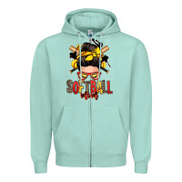 Seafoam softball mom messy bun Zipper Hoodie - Zillion Design Studio