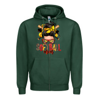 Sports Green softball mom messy bun Zipper Hoodie - Zillion Design Studio