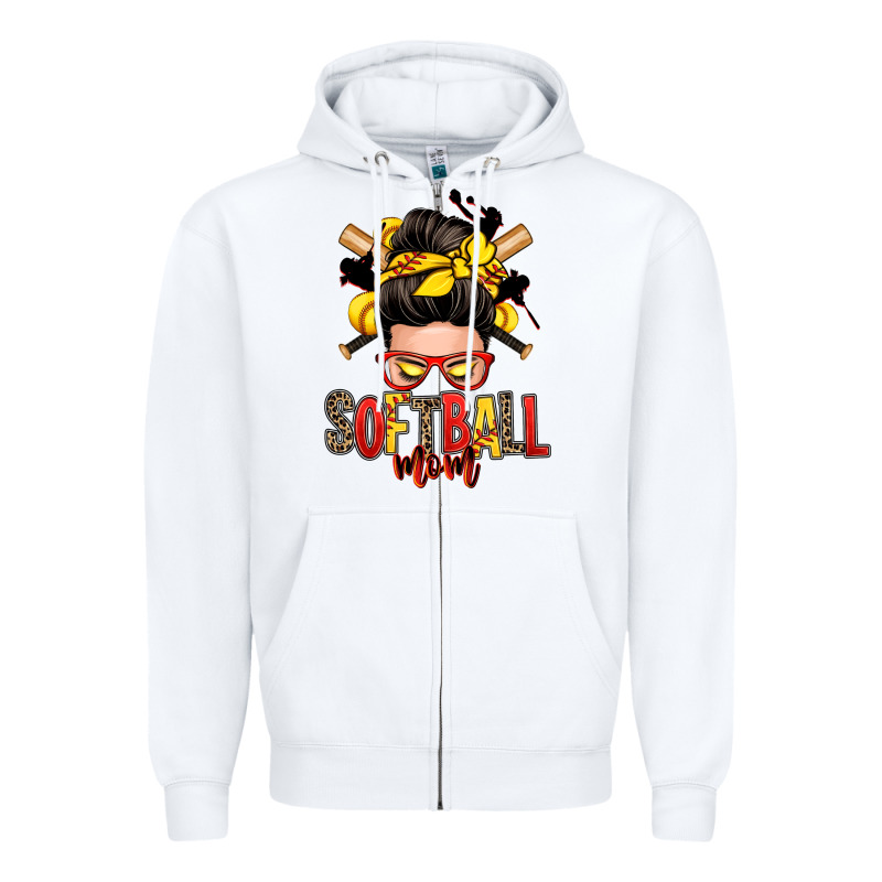Softball Mom Messy Bun Zipper Hoodie by Zillion Design Studio | Teevron