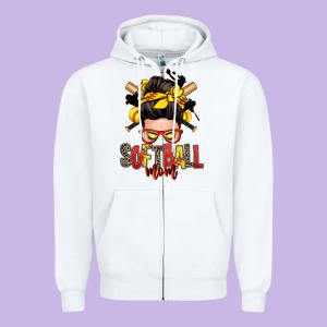 Softball Mom Messy Bun Zipper Hoodie Designed By Zillion Design Studio