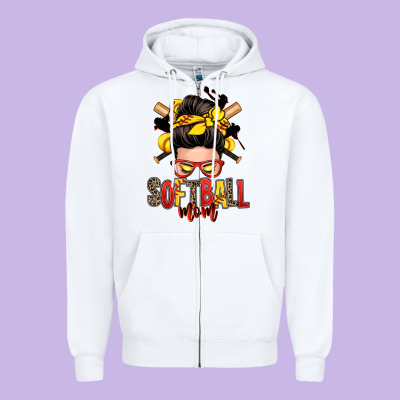 Softball Mom Messy Bun Zipper Hoodie Designed By Zillion Design Studio