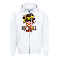 White softball mom messy bun Zipper Hoodie - Zillion Design Studio