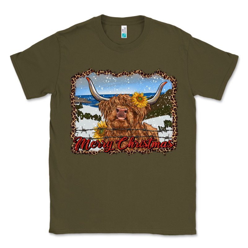 Merry Christmas Highland Cow With Farm Classic Tee by RanaPortraitStore | Teevron