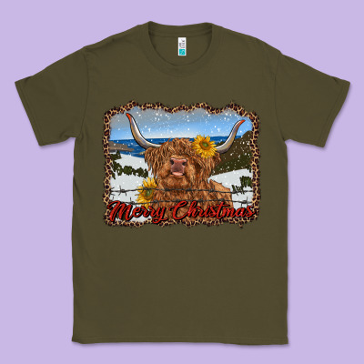 Merry Christmas Highland Cow With Farm Classic Tee Designed By Ranaportraitstore