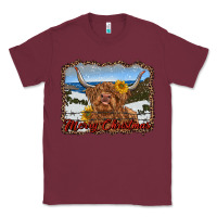 Burgundy merry christmas highland cow with farm Classic Tee - RanaPortraitStore