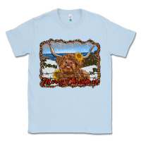 Dusty Blue merry christmas highland cow with farm Classic Tee - RanaPortraitStore