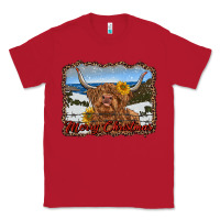 Red merry christmas highland cow with farm Classic Tee - RanaPortraitStore