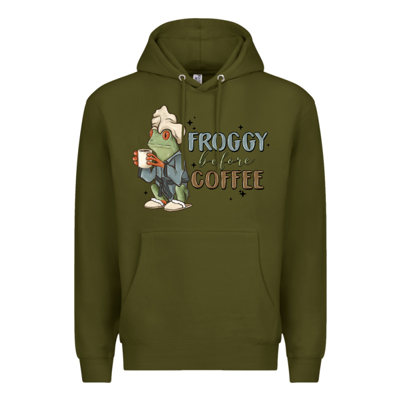 Froggy Before Coffee Premium Hoodie by MaliasSmallBusiness | Teevron