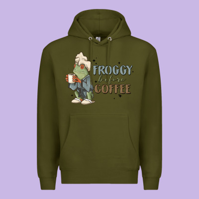 Froggy Before Coffee Premium Hoodie Designed By Maliassmallbusiness