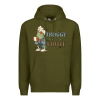 Army Green froggy before coffee Premium Hoodie - MaliasSmallBusiness