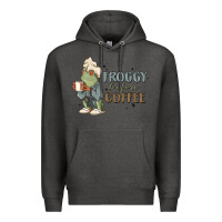 Charcoal Heather froggy before coffee Premium Hoodie - MaliasSmallBusiness