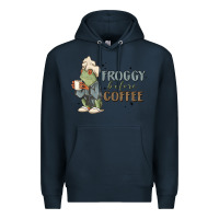 Navy froggy before coffee Premium Hoodie - MaliasSmallBusiness