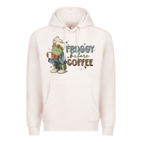 Pale Pink froggy before coffee Premium Hoodie - MaliasSmallBusiness