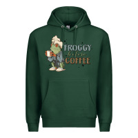 Sports Green froggy before coffee Premium Hoodie - MaliasSmallBusiness