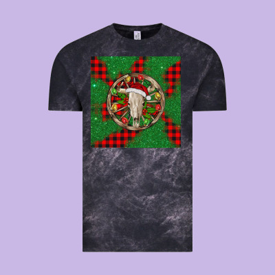 Christmas Bull Skull Vintage Tee Designed By Barkaloodesign