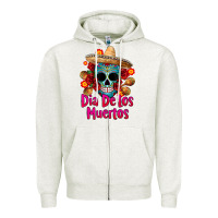 Oatmeal Heather dia de los muertos Zipper Hoodie - CTS Tumbler Store
