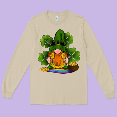 St Patricks Day Gnomes Shamrock Gold Horseshoes Rainbow Long Sleeve Tee Designed By Ranaportraitstore