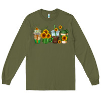 Army Green sunflowers coffee cups Long Sleeve Tee - AdoDesignShop
