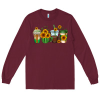 Burgundy sunflowers coffee cups Long Sleeve Tee - AdoDesignShop