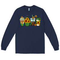 Navy sunflowers coffee cups Long Sleeve Tee - AdoDesignShop