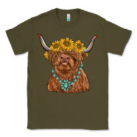 Army Green highland cow with sunflower and gemstone Classic Tee - RanaPortraitStore