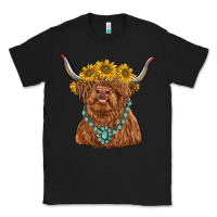 Black highland cow with sunflower and gemstone Classic Tee - RanaPortraitStore