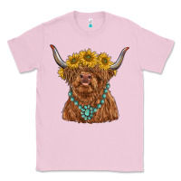 Bubblegum Pink highland cow with sunflower and gemstone Classic Tee - RanaPortraitStore
