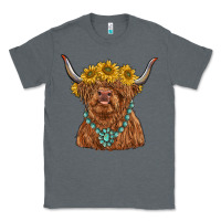 Charcoal Heather highland cow with sunflower and gemstone Classic Tee - RanaPortraitStore