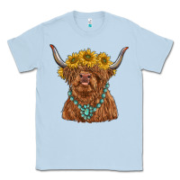 Dusty Blue highland cow with sunflower and gemstone Classic Tee - RanaPortraitStore