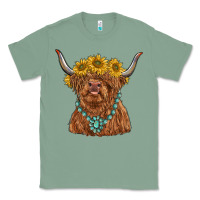 Sage highland cow with sunflower and gemstone Classic Tee - RanaPortraitStore