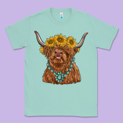 Highland Cow With Sunflower And Gemstone Classic Tee Designed By Ranaportraitstore