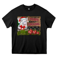 Black merry Christmas pig Heavy Core Tee - CowhideDigitalArt