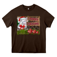 Chocolate Brown merry Christmas pig Heavy Core Tee - CowhideDigitalArt