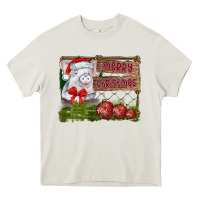 Cream merry Christmas pig Heavy Core Tee - CowhideDigitalArt
