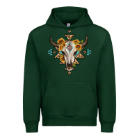 Forest Green bull skull with aztec sunflower leopard Urban Hoodie - MaliasSmallBusiness