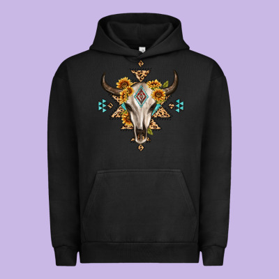 Bull Skull With Aztec Sunflower Leopard Urban Hoodie Designed By Maliassmallbusiness