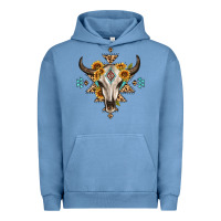 Pigment Pebble Blue bull skull with aztec sunflower leopard Urban Hoodie - MaliasSmallBusiness