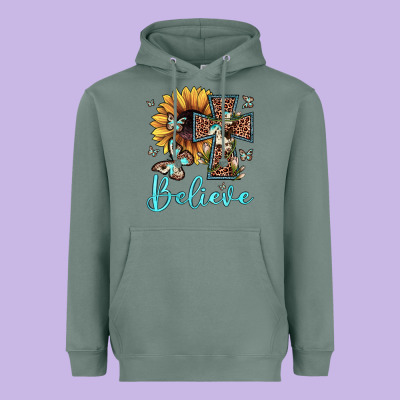 Believe Leopard Cross Sunflower Butterfly Heavyweight Hoodie Designed By Jahusdesignshop