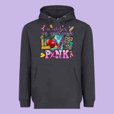 In October We Wear Pink Love Pink Heavyweight Hoodie Designed By Adodesignshop