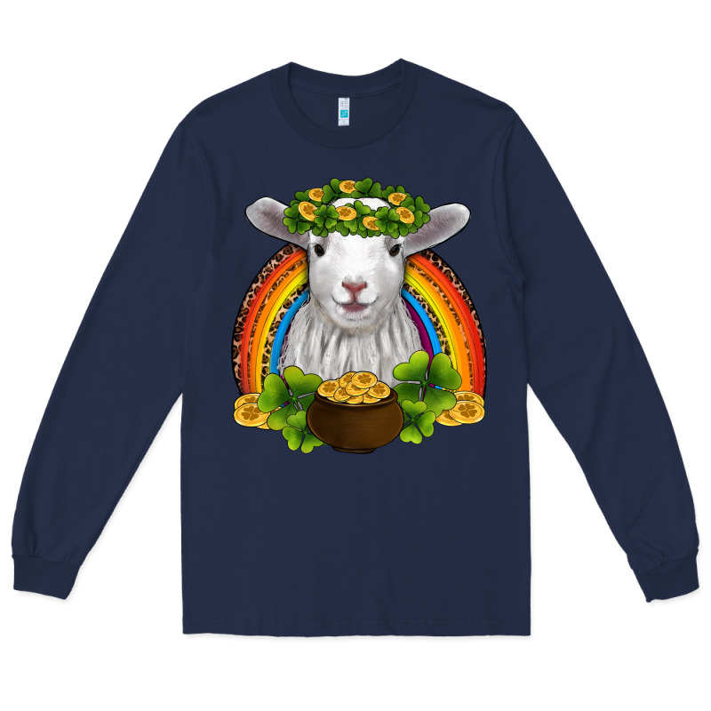 St Patricks Day Baby Sheep Shamrocks Gold Rainbow Long Sleeve Tee by RanaPortraitStore | Teevron