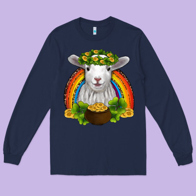 St Patricks Day Baby Sheep Shamrocks Gold Rainbow Long Sleeve Tee Designed By Ranaportraitstore