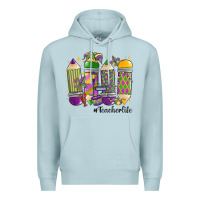 Blue Mist mardi gras teacher life Premium Hoodie - MaliasSmallBusiness